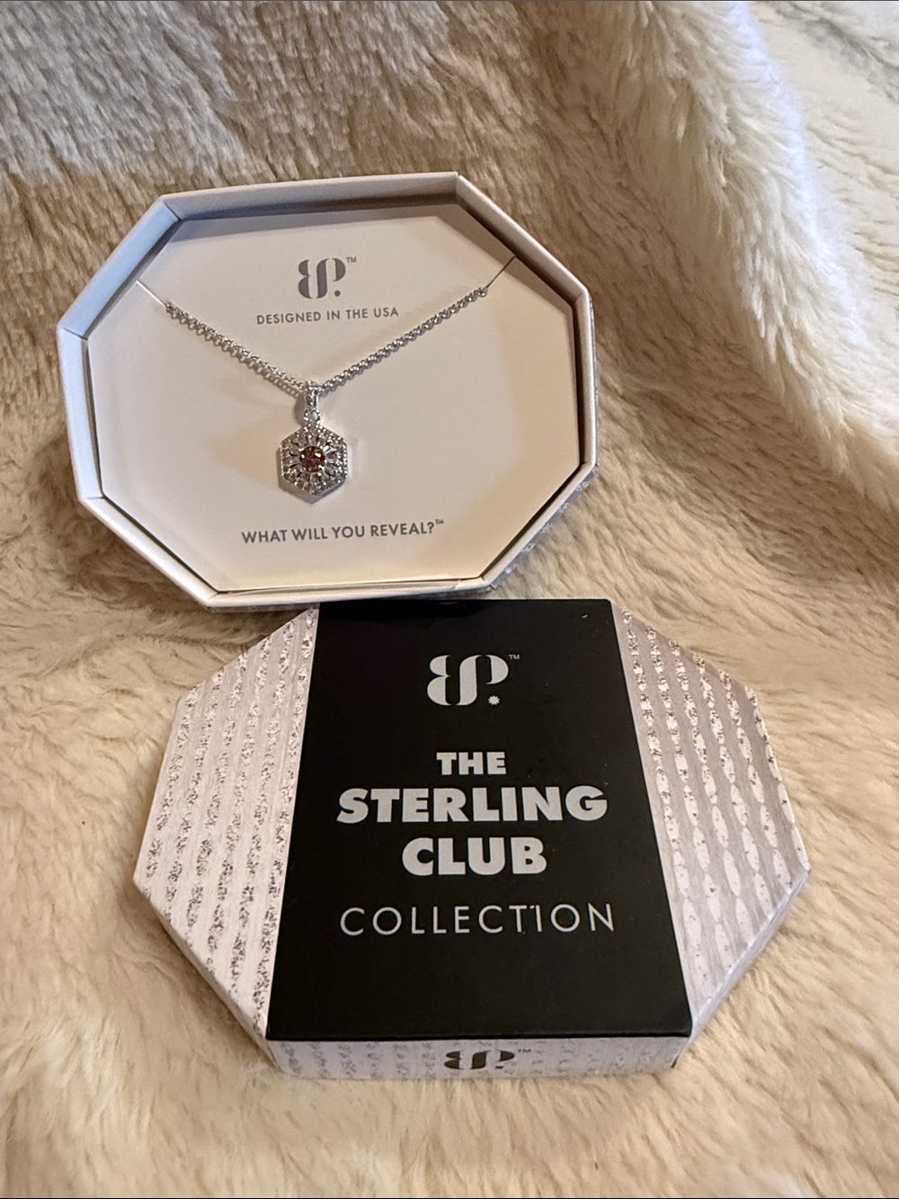 The Sterling Club Silver Necklace with Rhodolite CZ Hexagon Pendant